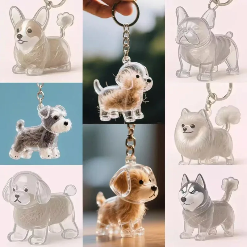 

Cartoon Dog Cat Hair Storage Box Transparent Hair Grooming Pet Hair Keychain DIY Handmade Keyring Puppy Pendants Backpack Decor