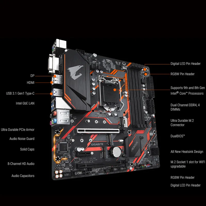 NEW Gigabyte B365M AORUS ELITE DDR4 LGA 1151 64GB USB2.0 USB3.1 B365 Desktop Motherboard