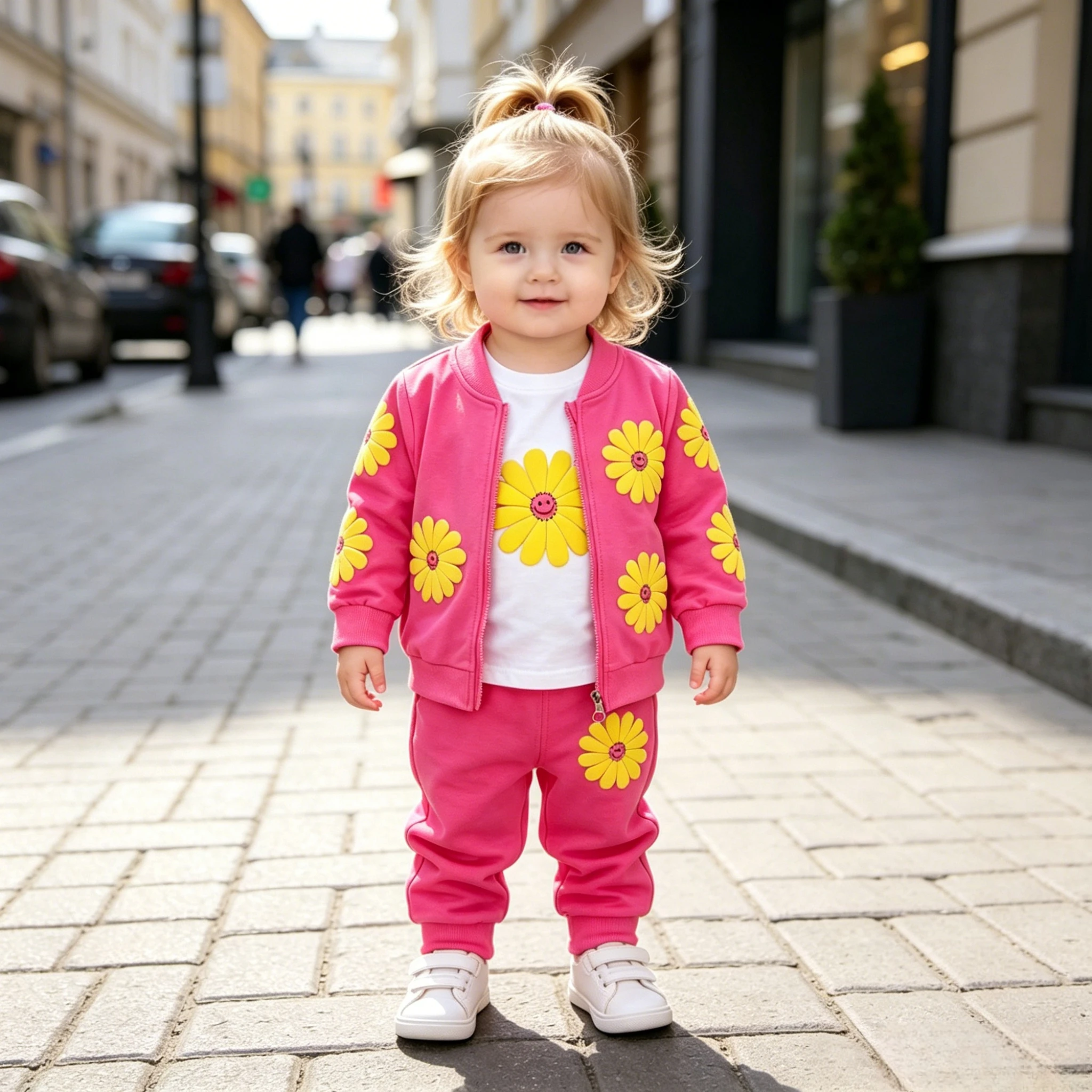 New Autumn Girls Sunflower Print Three-piece Set