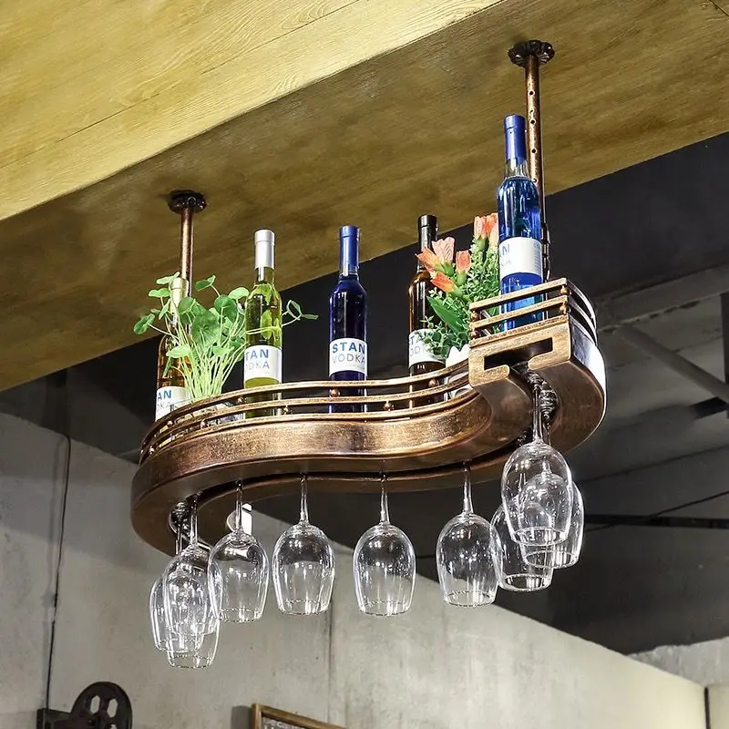 Bar counter wine rack and glass rack Household hanging wine rack Creative high wine bottle and cup holder for decorative items