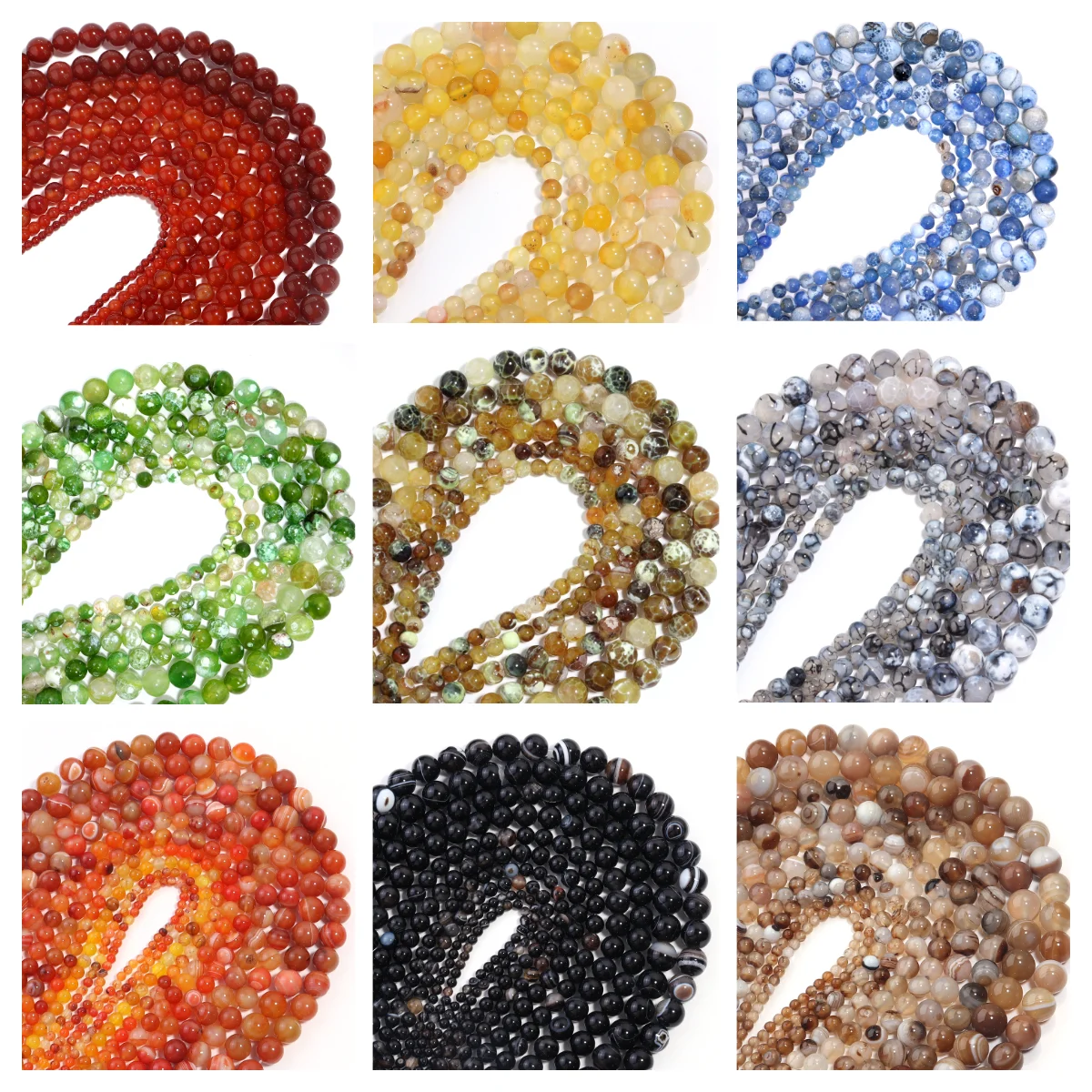 1String Natural Stone Beads 6/8/10mm Multiple Colored Agate Beads Loose Beads for Craft Making DIY Bracelet Necklace