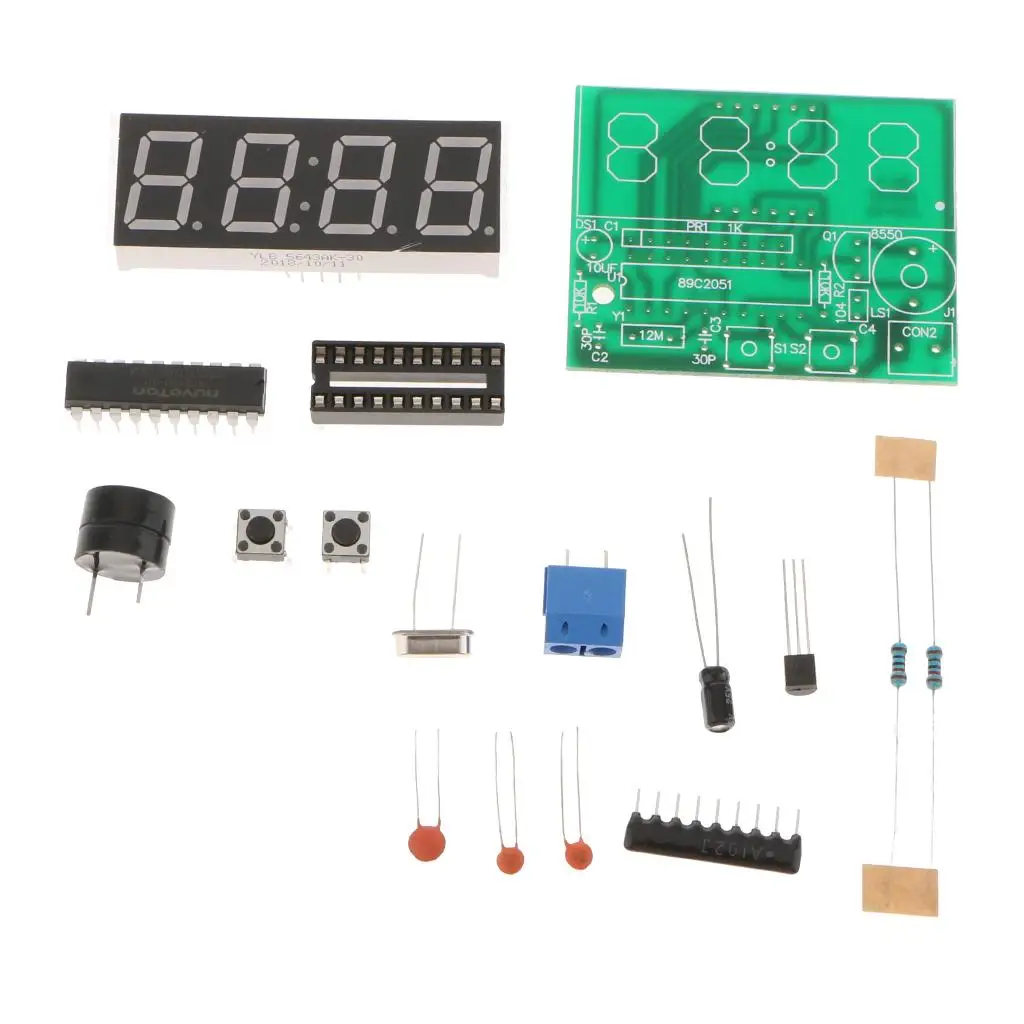 Clock Electronic Production Suite Time Chip AT89C2051 FR-4 PCB for Students