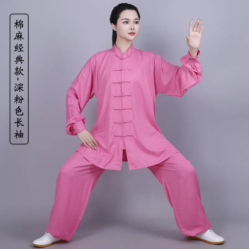 Lightweight Linen Cotton Tai Chi Suit Short Sleeve Senior Group Morning Exercise Martial Arts Training Wear Unisex Adults
