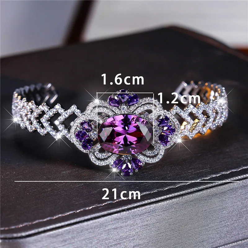 Charm Female Purple Zircon Stone Oval Bracelet Cute Silver Color Adjustable Summer Wedding Jewelry For Women