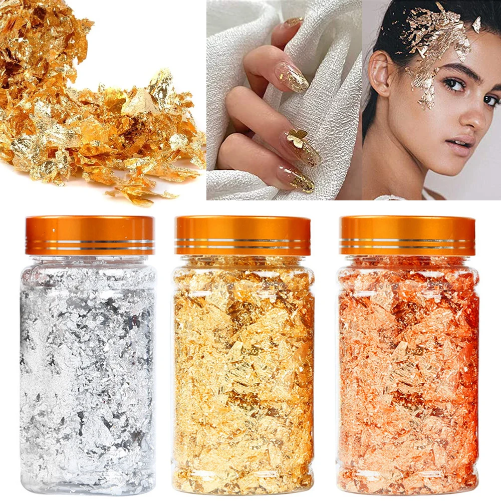 

2/3/5g Gold Leaf Nail Art Foil Sequins Glitters Makeup Jewelry Irregular Body Decor Nails DIY Stickers Paper Manicure Decoration