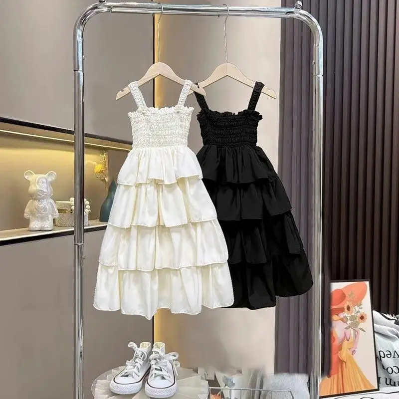 

Birthday Party Clothes New Teenager Casual Sling Clothing Girls Summer Dress Children Layers Slip Long Gown Kids