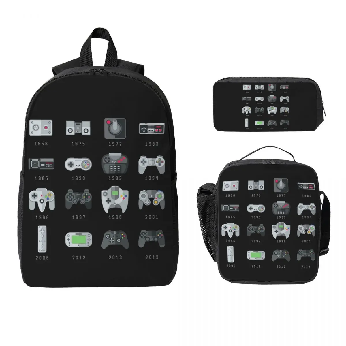 

Geek Gaming Controllers Backpack Student Boy Girl BookBag School Bag Computer Shoulder Bags 3ps Insulated Lunch Bag Pencil Case