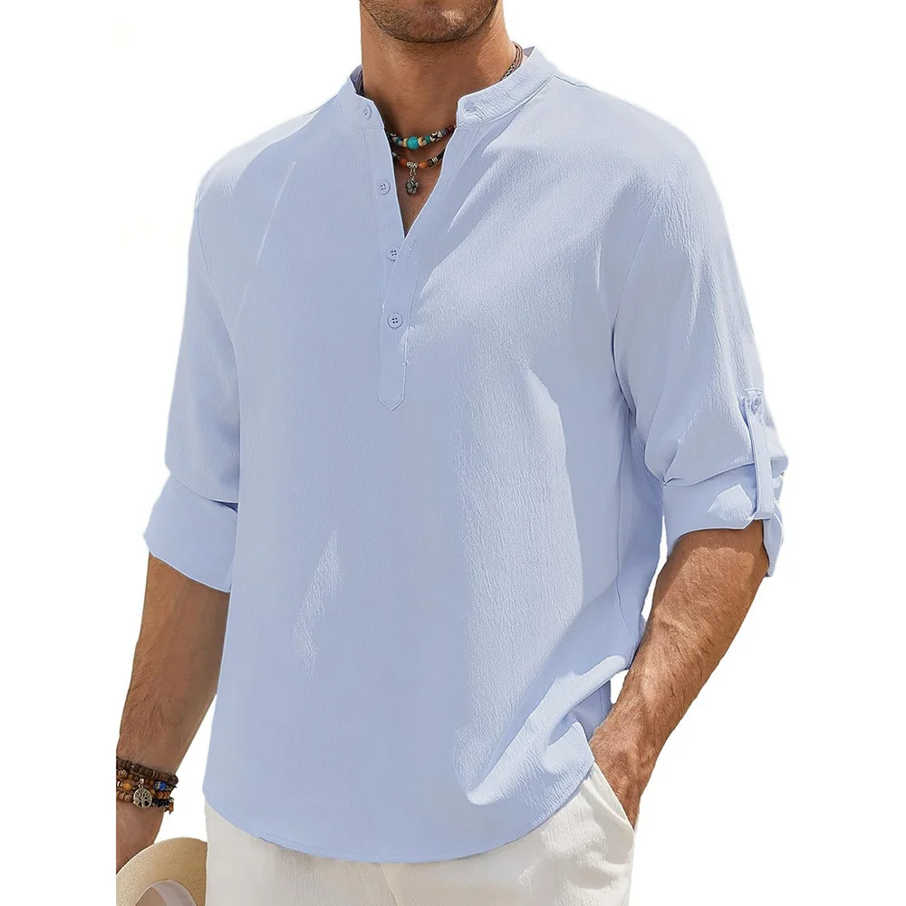King Billion Men Cotton Linen Henley Shirt 4