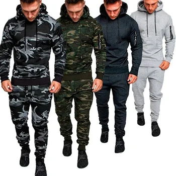 Erkek eşofman askeri Hoodie setleri kamuflaj kapüşonlu eğlence takım elbise adam kazak pantolon taktik ter spor elbise