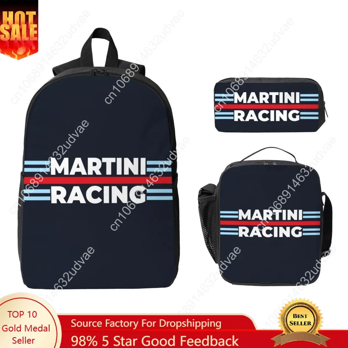 

Martini Racing Backpack Student Boys Girls BookBag School Bag Computer Shoulder Bags 3ps Insulated Lunch Bag Pencil Case