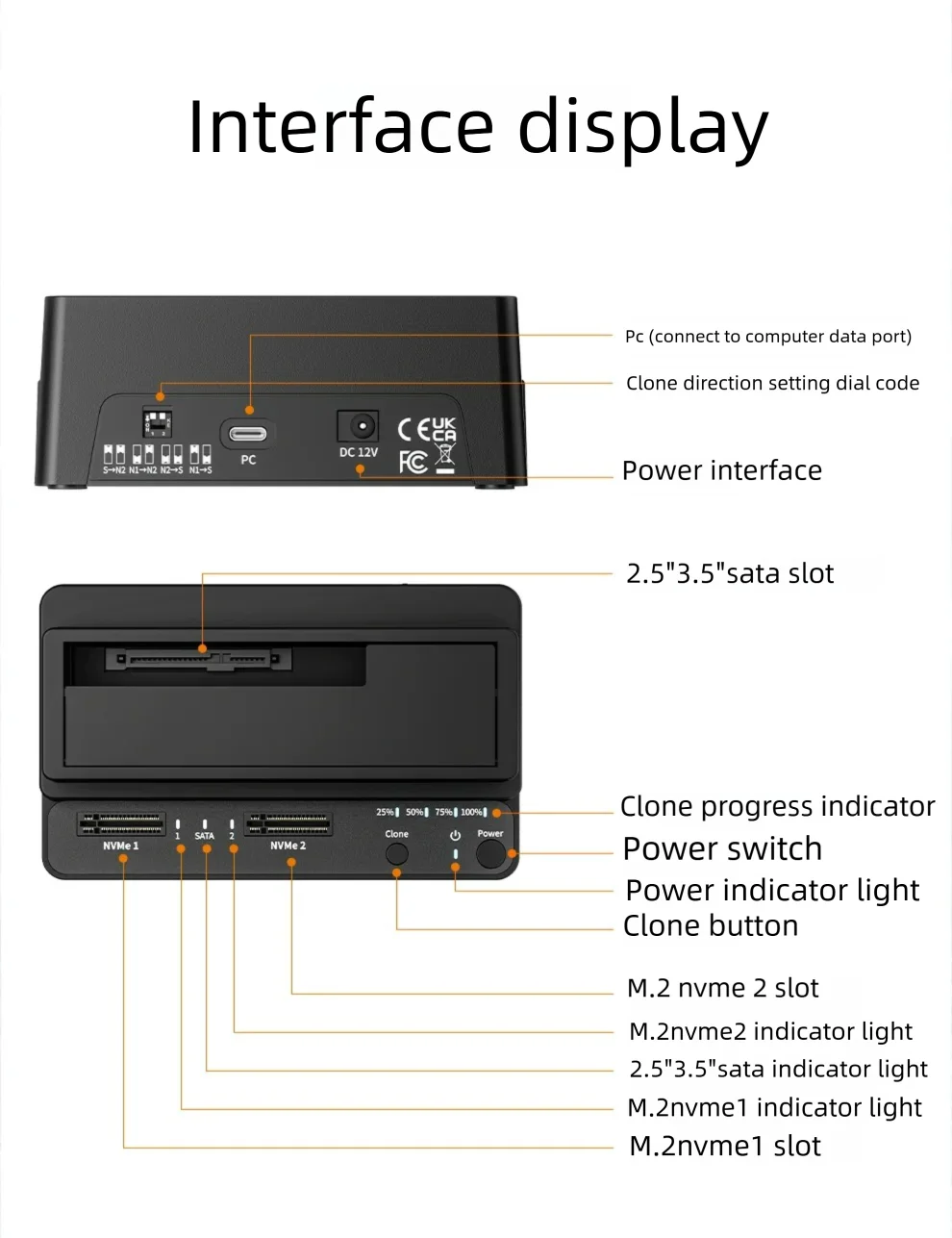 MAIWO 3-Bay Dockingstation Adapter 10Gbps für M.2 NVME SSD & 2,5 3,5 Zoll SATA HDD SSD Unterstützt Offline-Klonen für PC Laptop – Detail 14