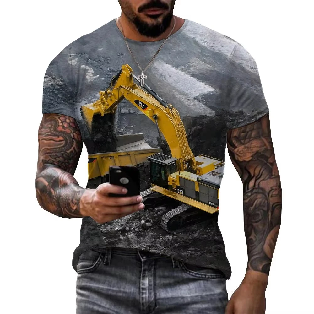 

Hot Sell Men Clothe 3d Print Excavator Men Fashion Vintage Short Sleeve T-Shirts Men Casual Oversized Short Sleeve T Shirt