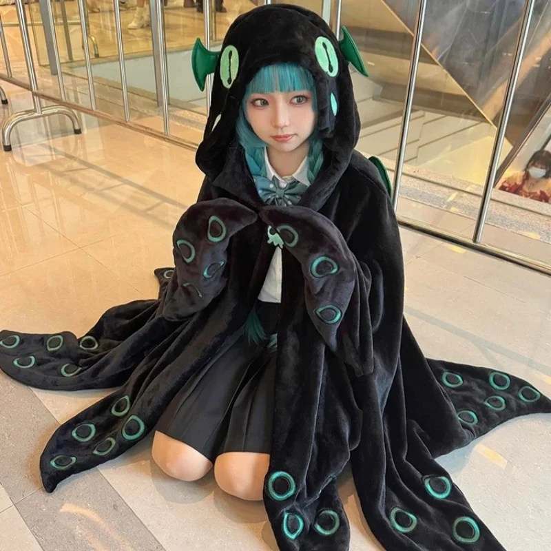 

Cartoon Octopus Little Monster Hooded Blanket Coral Velvet Pajamas Winter Poncho Cloak Plush Shawl Blanket Girl'S Birthday Gifts