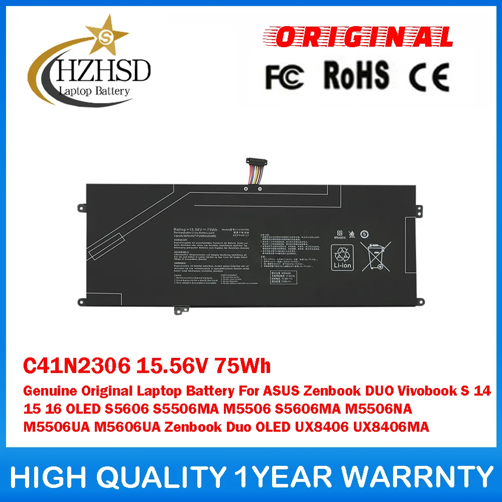 

C41N2306 Оригинальный аккумулятор для ноутбука 15,56 В 75 Втч для ASUS Zenbook DUO Vivobook S 14 15 16 OLED S5606 S5506MA M5506 S5606MA