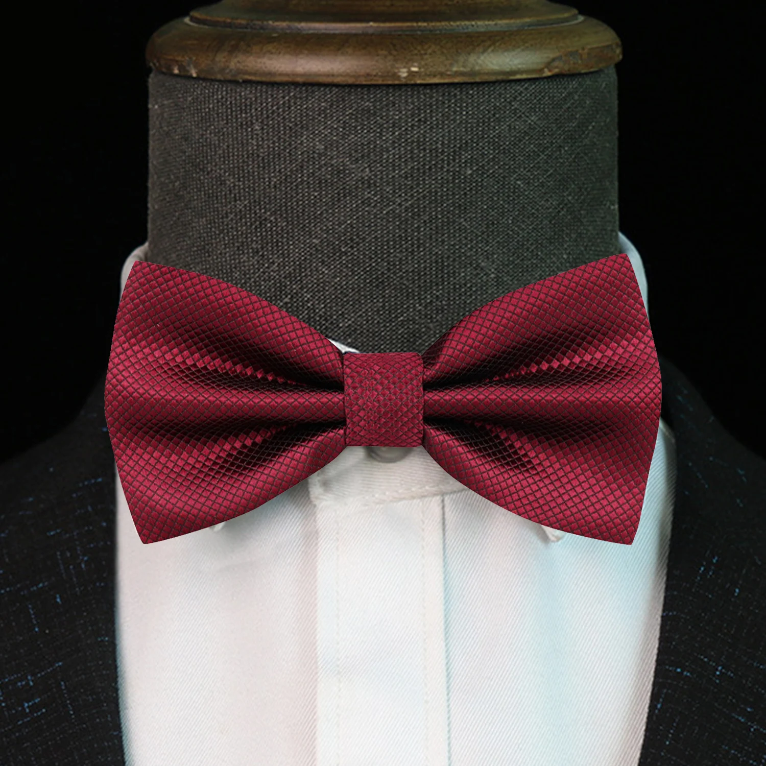 

New Solid Formal Dress Wedding Fine Grid Bow Tie Men Bowtie Formal Neck Bowtie Polyester Yarn Red Business Wear Accessories