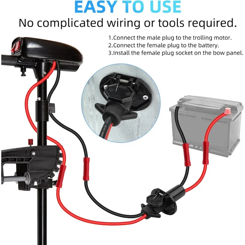 ABJN-Trolling Motor Socket For Electric Boat Motor 12V/8 Gauge/2 Wire Trolling Quick Connector For Electrical Plug