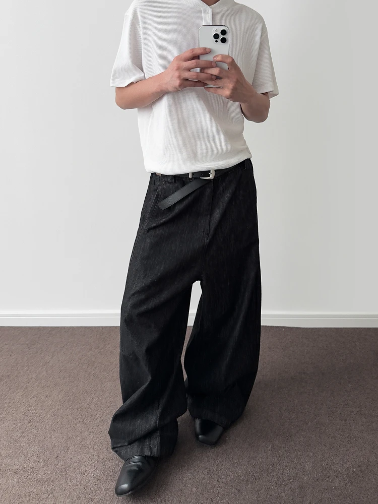 الأمريكية الرجعية الدنيم الرجال واسعة الساق جينز غير رسمي Bla المنجل السراويل الشباب العصرية السراويل الطويلة مستقيم قطع فضفاض صالح الجينز #1