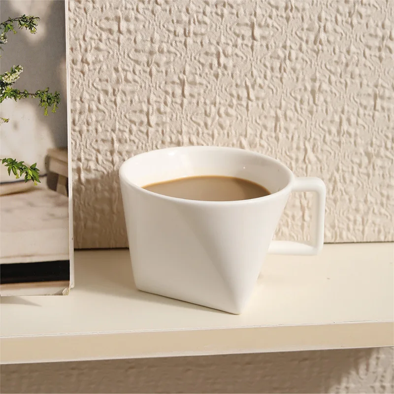 Stylish Triangle Coffee Mug Creative Ceramic Milk Cup High Aesthetic Drinking Cup