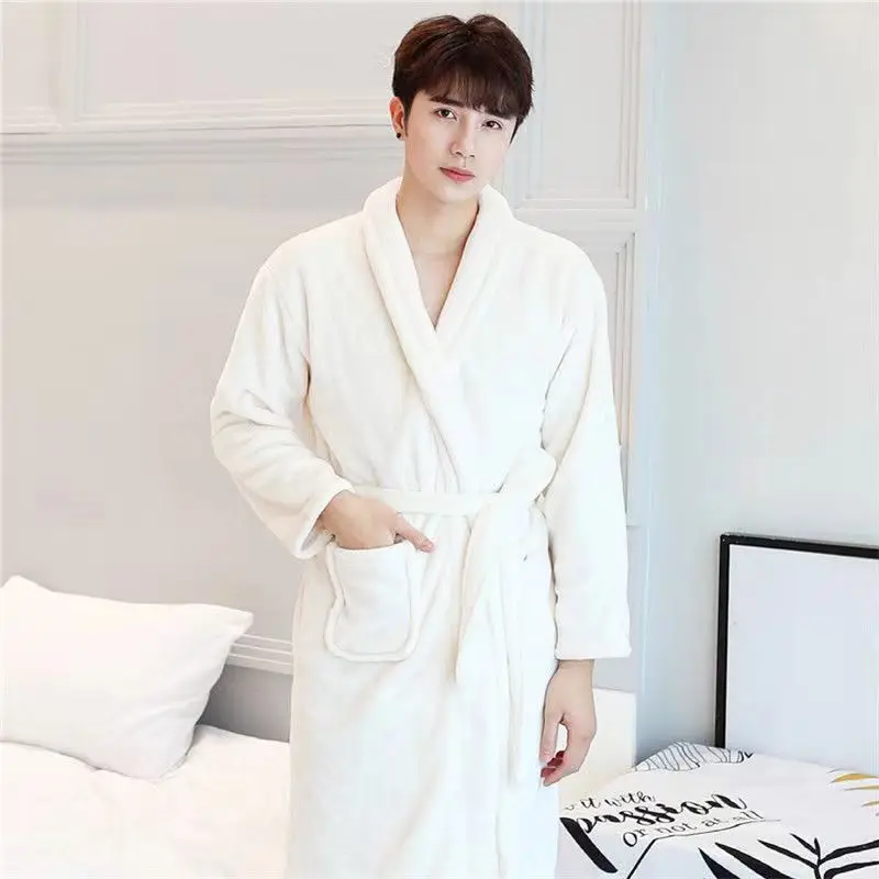 Winter Super Thicken Double-side Flannel Plus Plush Warm Bathrobe Man Casual Loose Solid V Neck Sleepwear Comfort Shower Robe