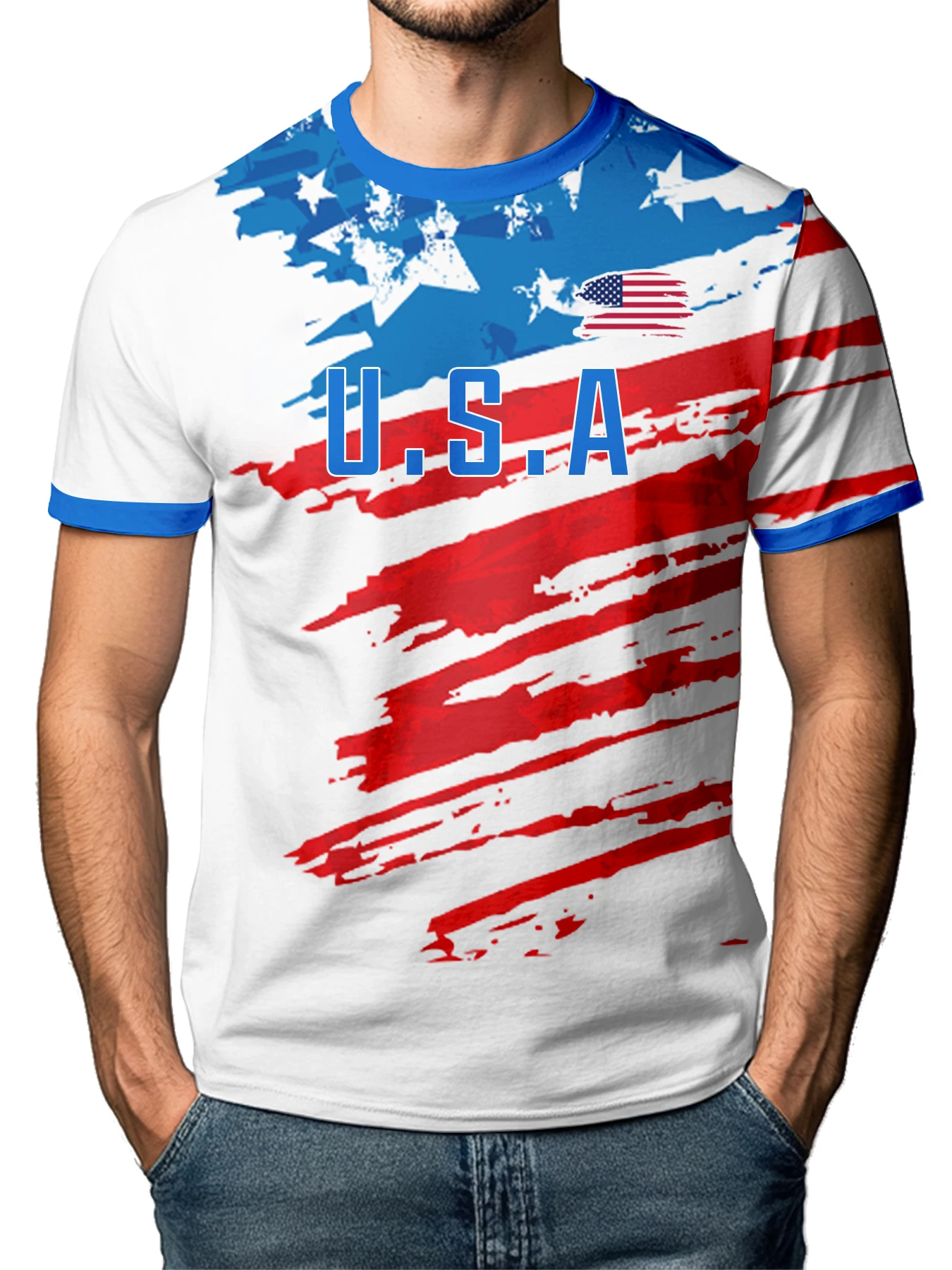 Custom Men’s USA Soccer T-Shirt Personalized Name Number National Team Football Fan Shirt Breathable Top