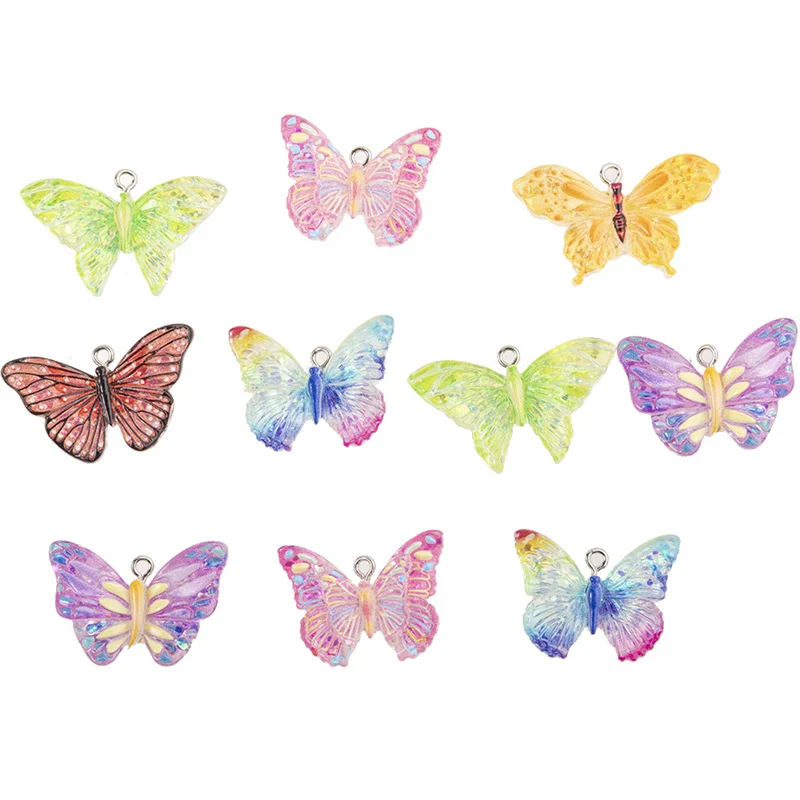 Neue 10Pcs 20*35mm Bunte Schrittweise Schmetterling Harz Charms Anhänger Diy Erkenntnisse Schlüsselbund Armbänder Für Schmuck Machen zubehör