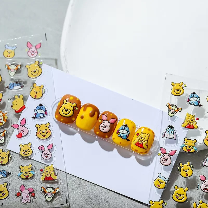 

1PCS New 5D Disney Cartoon Winnie The Pooh Nail Supplies Nail Decals Nail Stickers Press On Nails Cute Embossed Stickers