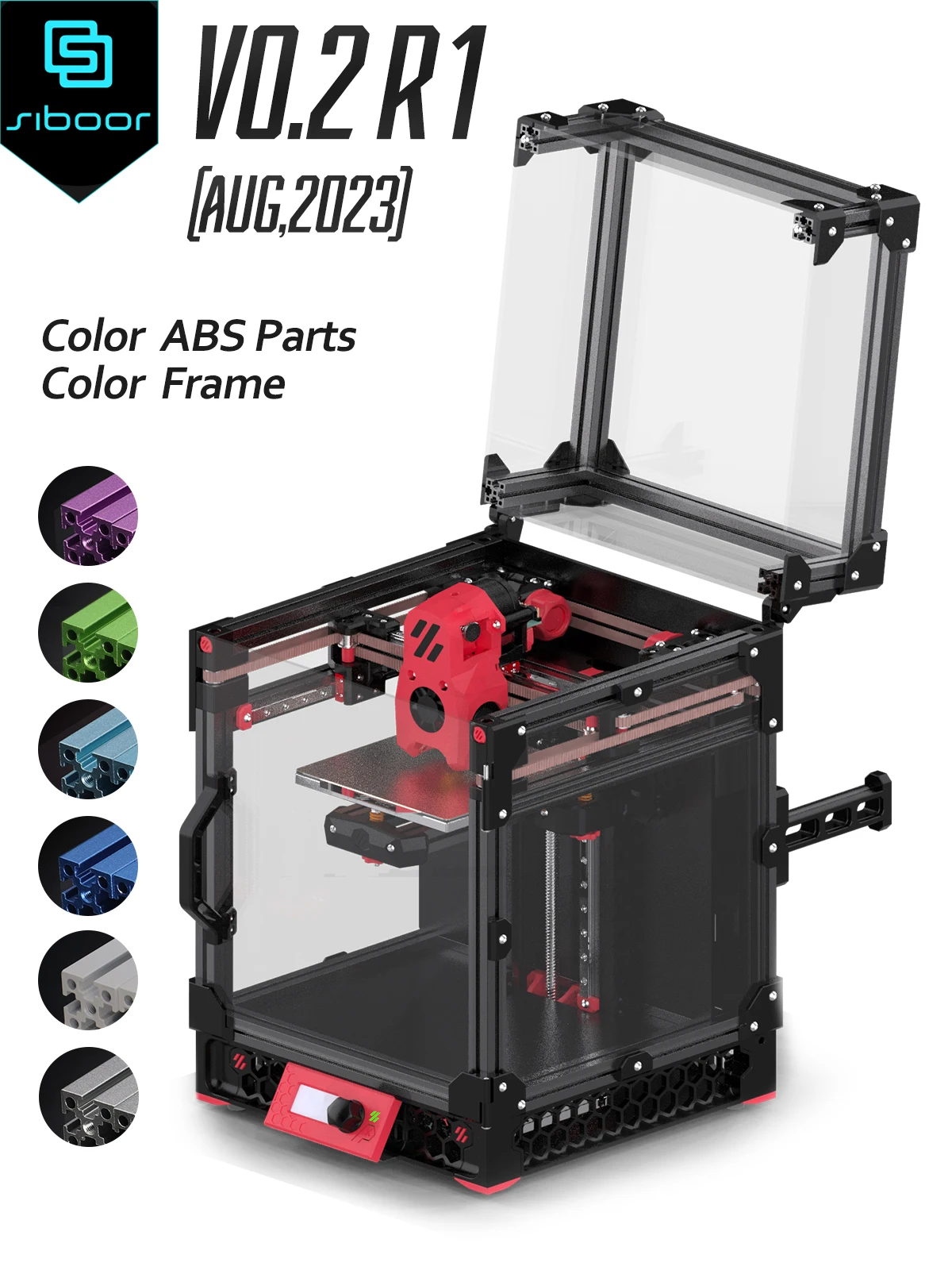 

VORON 0.2 R1 3D Printer Upgraded Stealthburner SIBOOR [Aug,2023] Color Extrusion Profile Frame Kit+ABS Printed Part Customisable