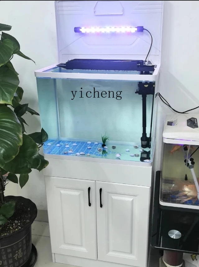 

TQH fish tank living room small aquarium household water-free hot bending belt cabinet integrated floor landscaping tank