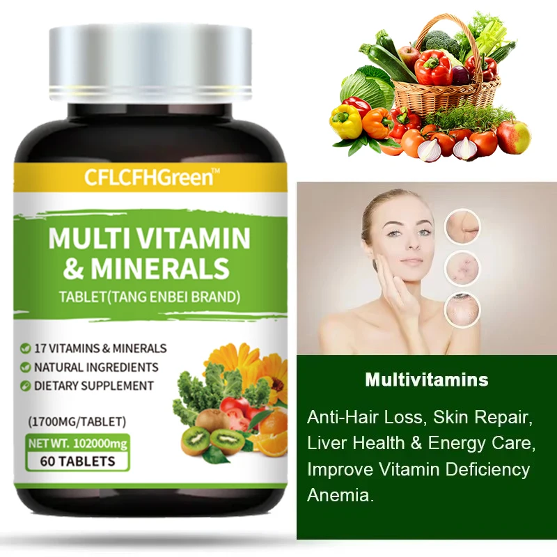 60/120Pcs Multivitamin Tablets 17 Vitamins & Minerals Anti-Hair Loss Skin Repair Women Men Daily