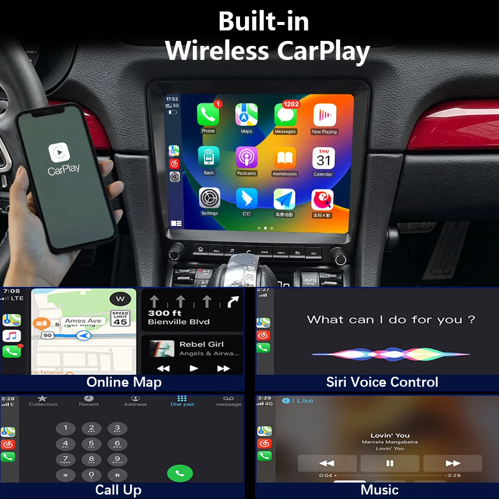 CHSTEK Android 14 Carplay Car Radio For Porsche Cayman Boxster 981 911 991 718 Multimedia Player Navigation GPS WIFI 4G RDS DSP
