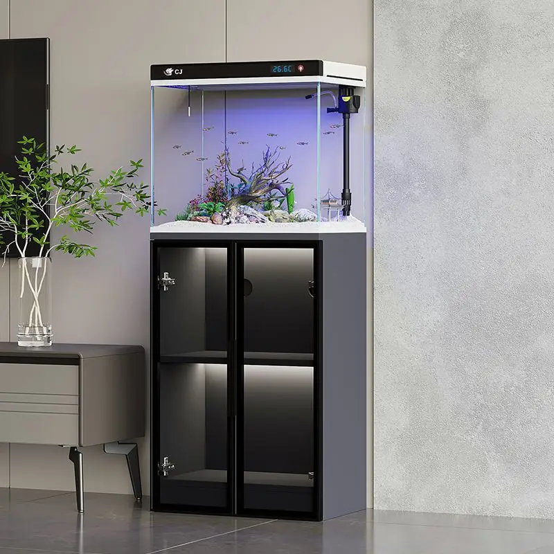 

small floor-to-ceiling glass goldfish tank household water-free landscaping