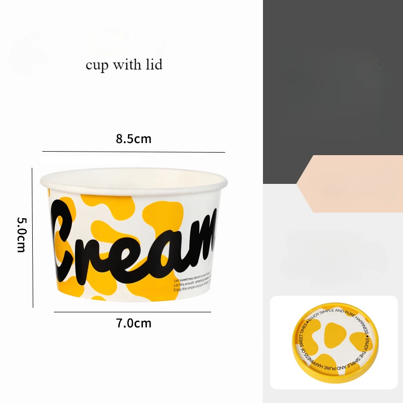 50pcs 5oz 200ml 아이스크림 요구르트 포장 종이 컵 라운드 작은 디저트 케이크 상자 파티 장식 일회용 컵