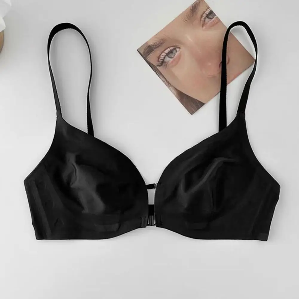 

Милый беспроводной бюстгальтер с глубоким V-образным вырезом на пуговицах спереди, тонкий женский бесшовный бюстгальтер с сеткой из ледяного шелка, нижнее белье, антипровисающий бюстгальтер пуш-ап для девочек