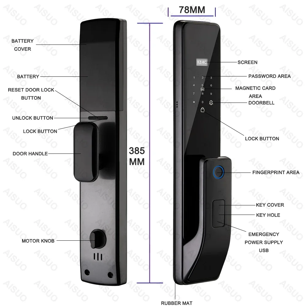 AISUO 재고 얼굴 인식 지문 잠금 장치, 스마트 문짝 손잡이, 지능형 디지털 문짝
