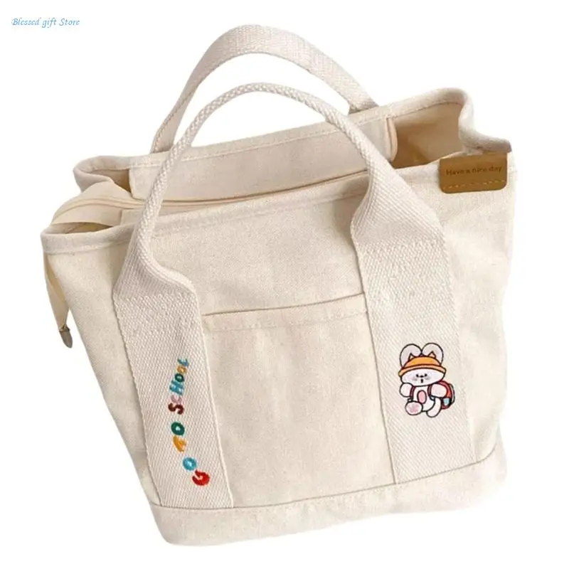 Essential Mom Bag for Kids Supply & Snacks Multiple Pocketed Watertight Canvas Bag Multifunction Diaper Bag Lunch Carrying