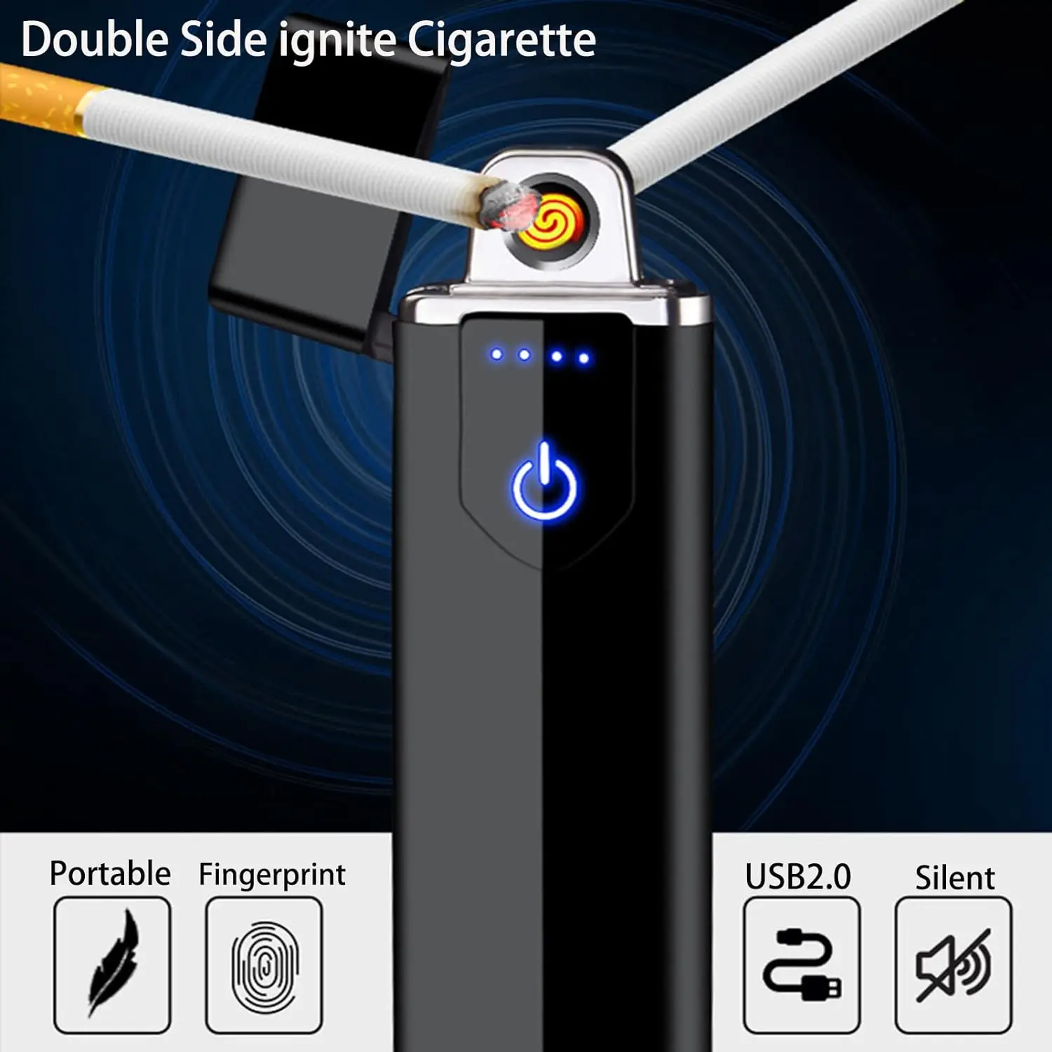 Electronic Lighter Windproof USB Rechargeable Lighter with LED Battery Indicator Flameless with USB Charging Cable For Cigarette