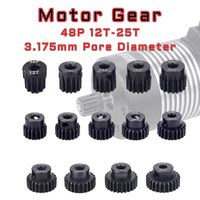 48DP 3.175mm 12t 13t 14t 15t 16T 17t 18T 19T 20T 22T 24T 25T Black Steel Metal Pinion Motor Gear For 1/10 Rc Model Car Motor