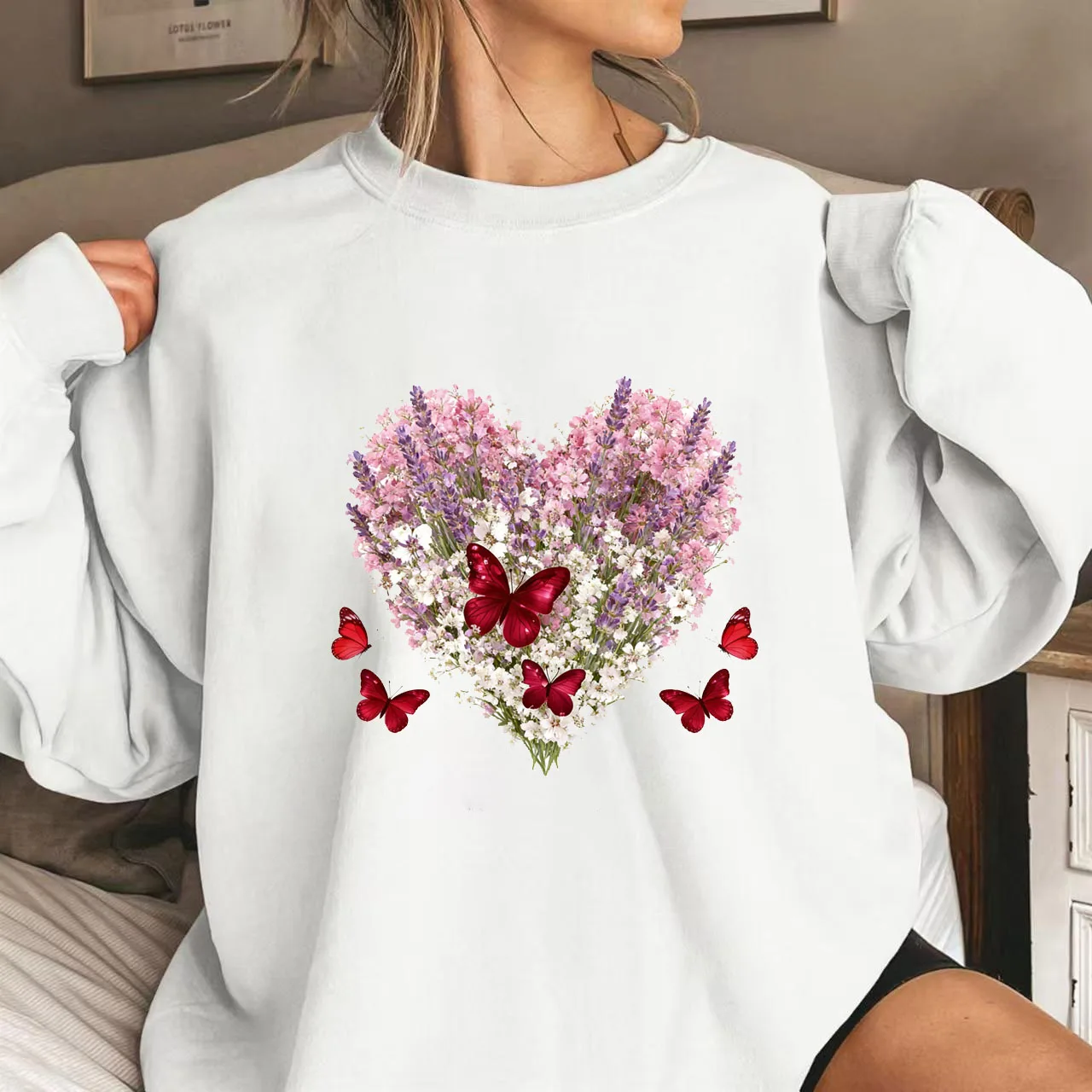 2026 Europese en Amerikaanse stijl Grote maten Valentijnsdag Nieuw los sweatshirt met ronde hals voor dames