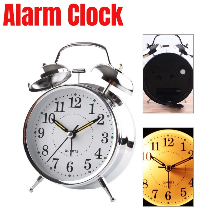 Classic Retro 4-inch Electroplated Silver Metal Bell Clock Traditional Double Bell Alarm Clock Luminous Hands And Hour Dots