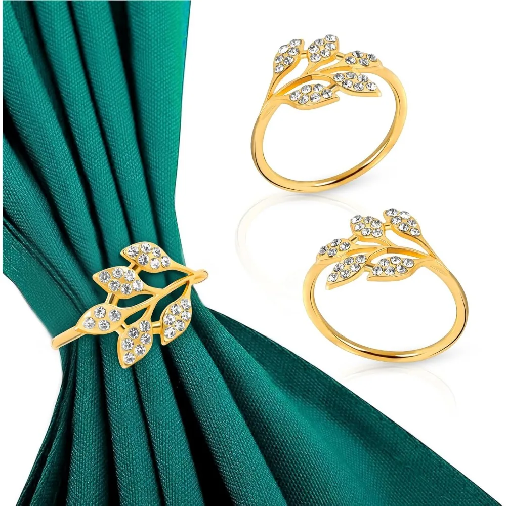 

Набор золотых колец для салфеток из 10 шт., пряжки-держатели колец для салфеток, рождественское кольцо для салфеток на День Благодарения, кольцо для салфеток с листьями и бриллиантами из сплава