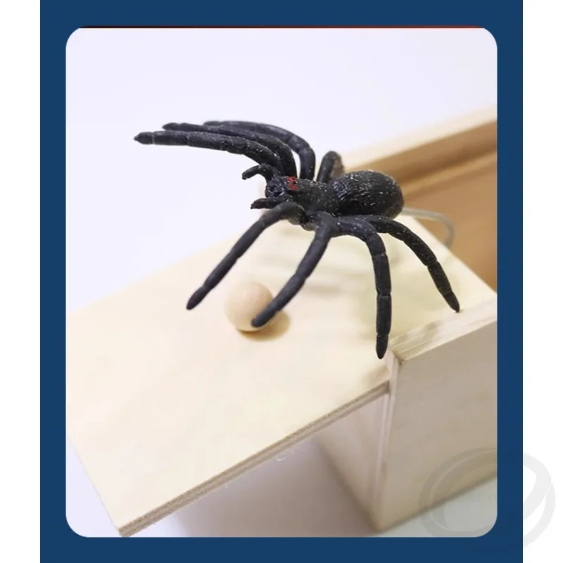 1pcs Funny Prank Toys Wooden Spider Prank Box Scary Spider Prank Box Halloween Party Decoration April Fools Day Props