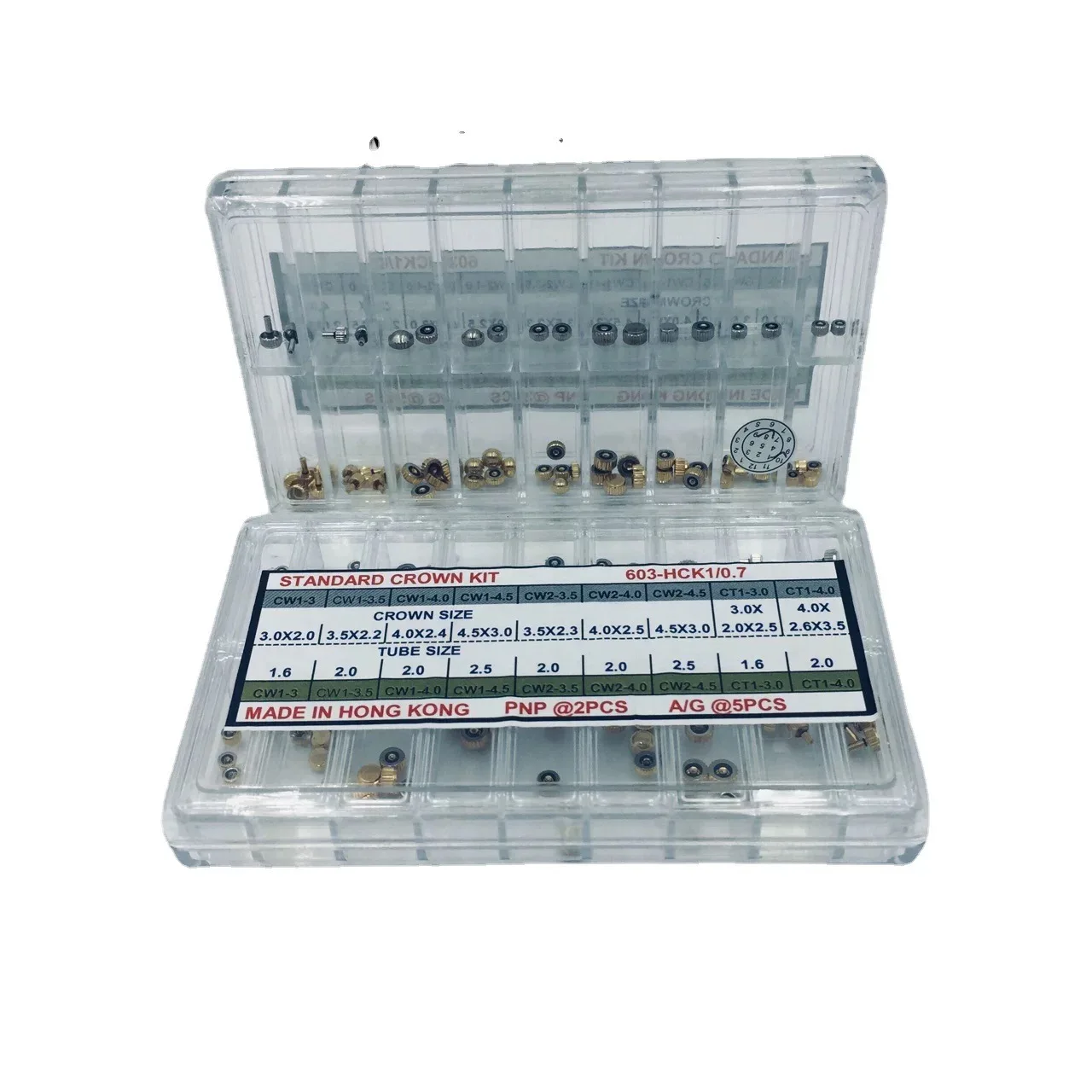 0.7mm/0.8mm/0.9mm Hongkong Made Stainless Steel Standard Watch Crown Kit Assortment for Watchmaker