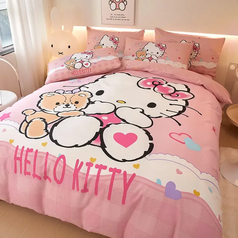 

Хлопковый комплект из 4 предметов Sanrio Kitty постельный комплект из 3 предметов с мультяшным принтом постельное белье с большими глазами постельное белье пододеяльник наволочка