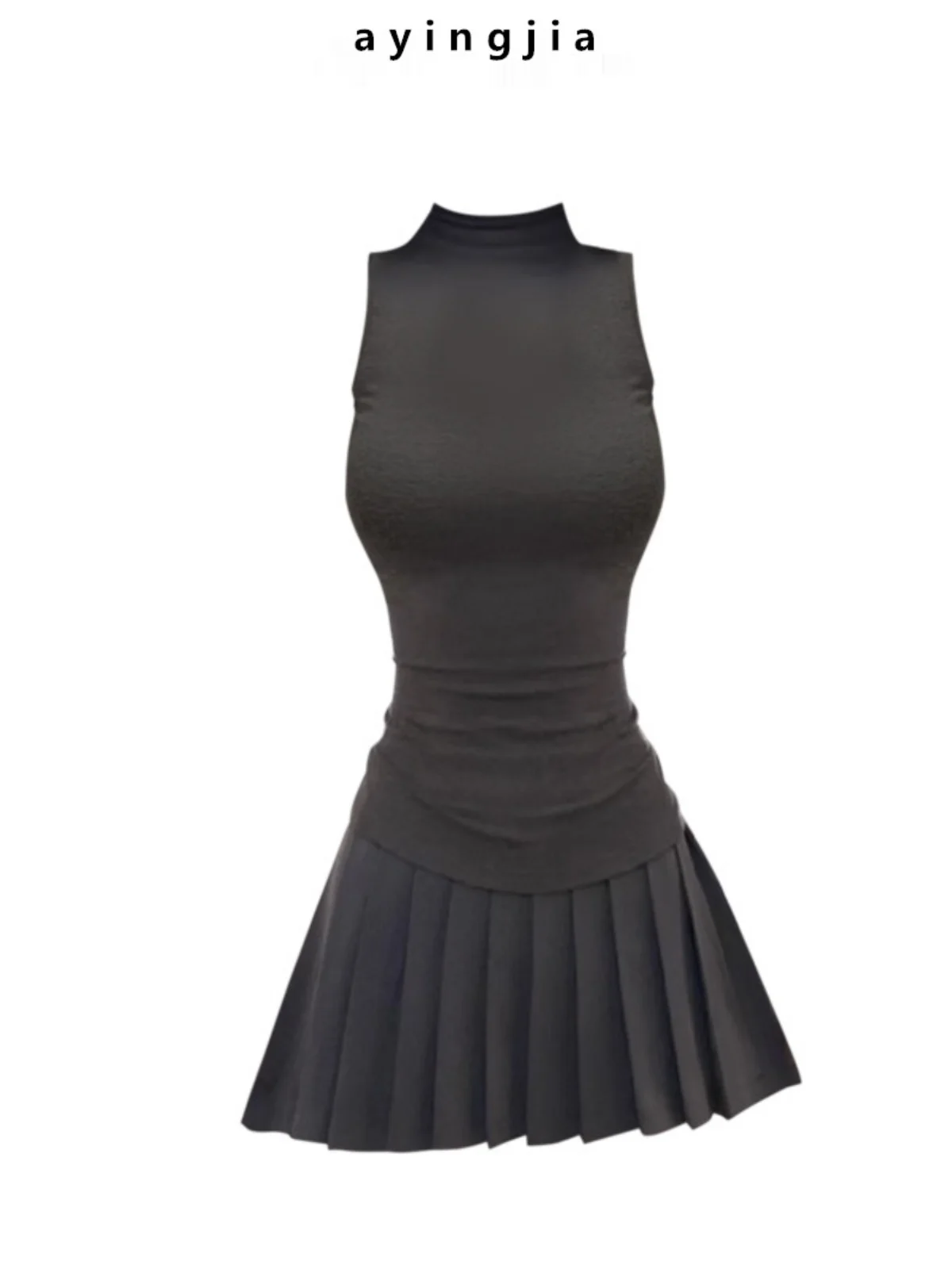 

Slim Fit High Neck Sleeveless T-Shirt And Pleated Skirt Set Women's Fashion plus Size Two Piece Suit Casual Spring Wear