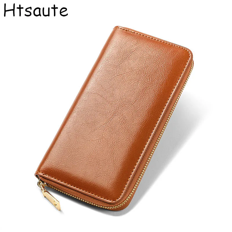 

New Women Long Handbag Business Vintage PU Leather Man Wallets Brand Long Wallet For Man Casual Handhold Bag Male Purse