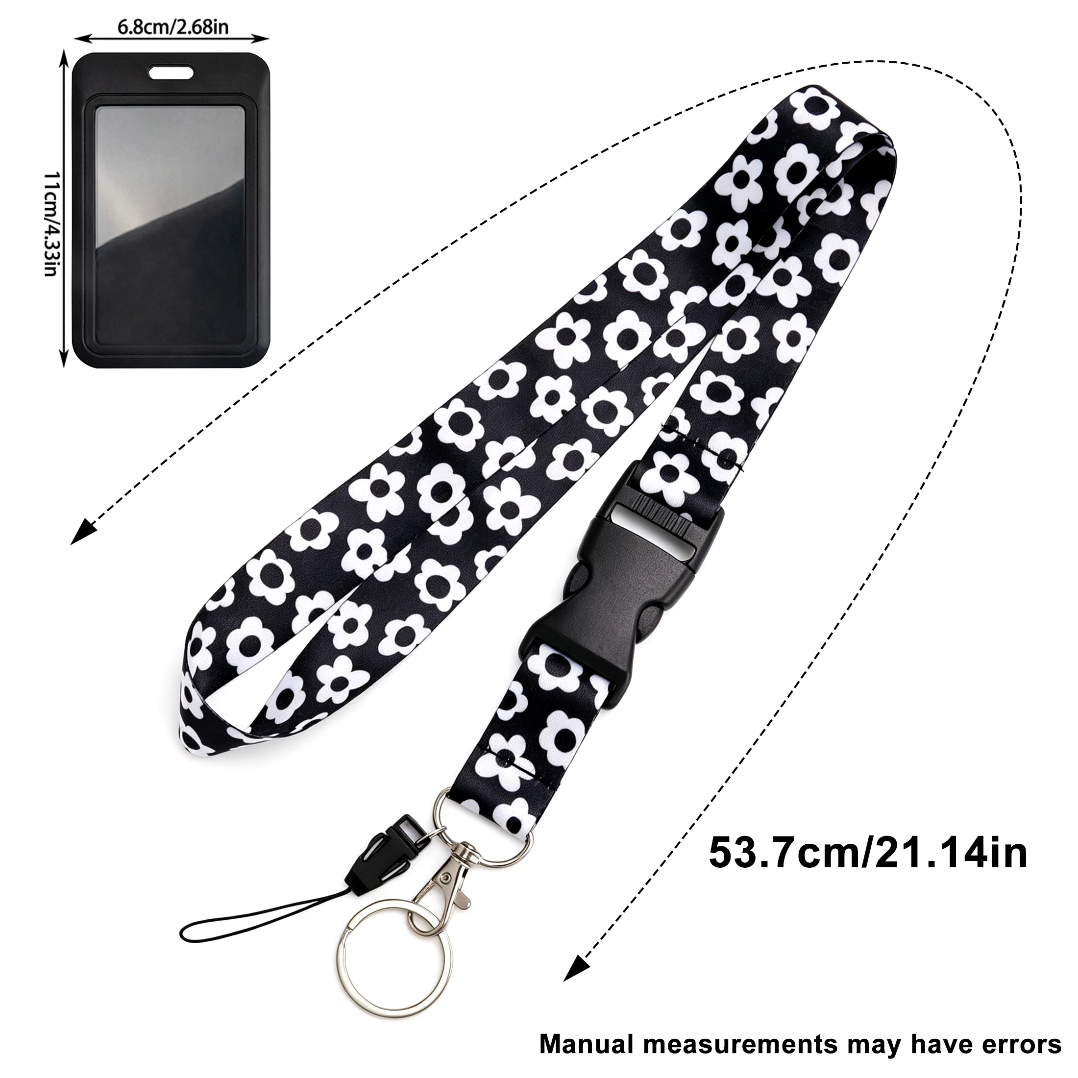 1Pc Hard ID Card Case Holder With Quick Release Daisy Floral Lanyard, Detachable Buckle Neck Strap, Lanyard for Keys