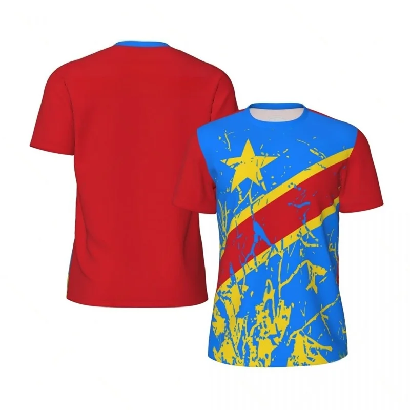 Camiseta Deportiva Transpirable de Secado Rápido para Hombre, Impresión 3D, República Democrática del Congo, Ropa de Entrenamiento para Equipos Deportivos al Aire Libre
