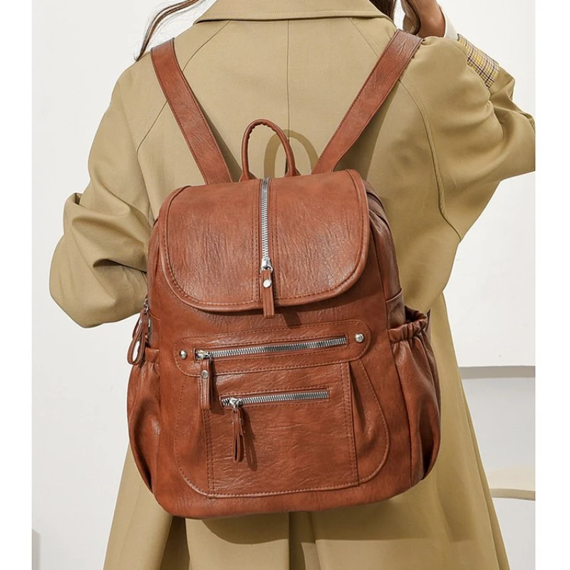 

Retro Fashion Casual Travel Backpack，Women's Large Capacity Backpack，Multi-pocket Flap Backpack，Multifunctional Portable Bag