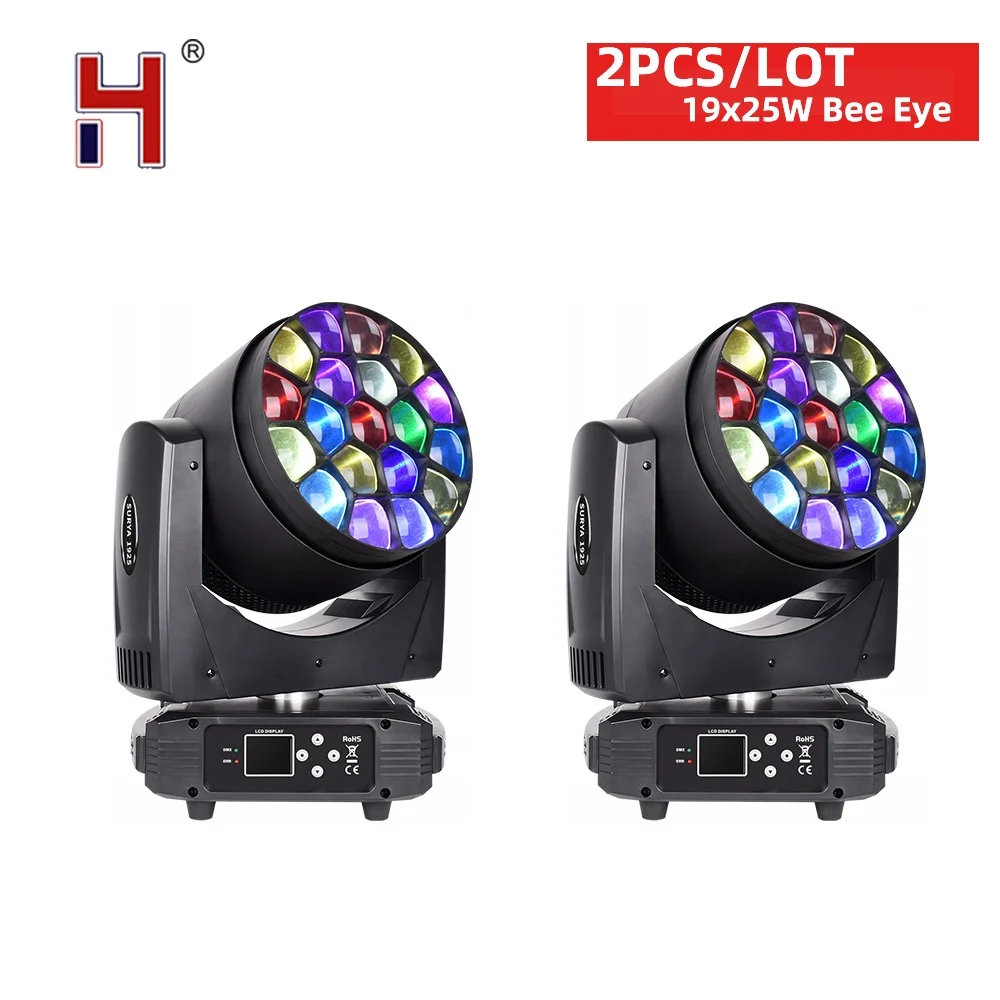 

HongYi Big Bee Eye Moving Head Light 19X25W RGBW 4In1 Zoom Wash Beam Stage light Projector Effect DMX Controller DJ Disco Light