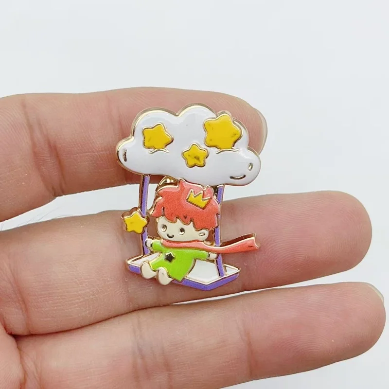 4Pcs Cute Cartoon Crown Boy Enamel Pins Star Cloud Rose Fox Design Alloy Brooch Badge for Bag Hat Clothes Decoration